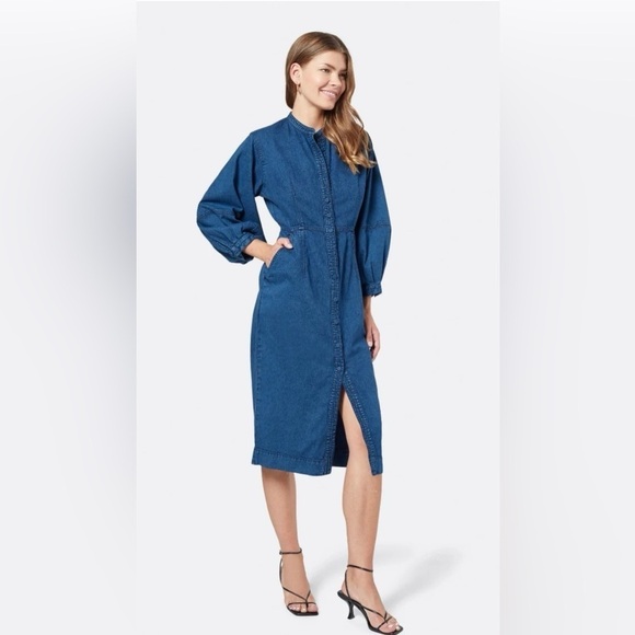 Joie Tallula Classic Denim Midi Utility Dress‎ Balloon Sleeves - Picture 1 of 9